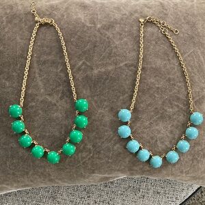 J. Crew Gold-Tone Necklace Duo with Green and Blue Beads